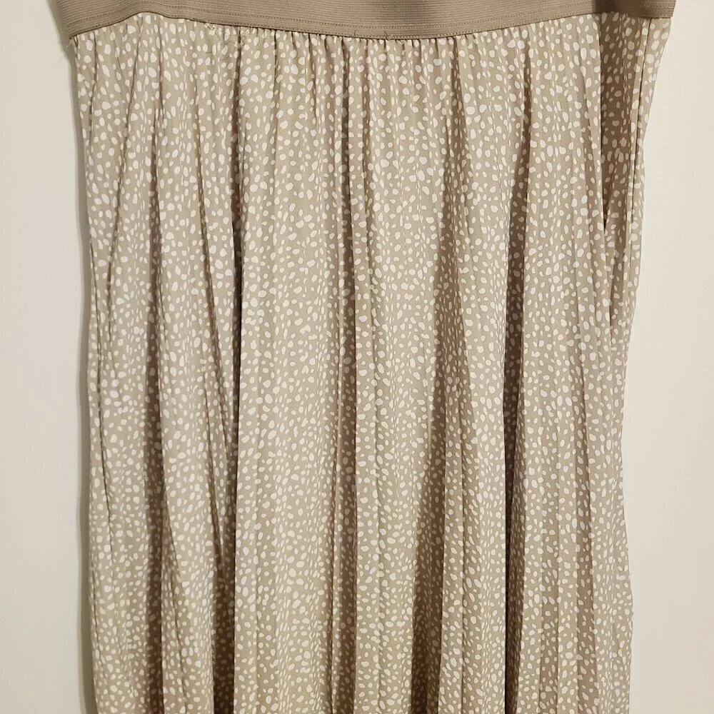 Vince Camuto | Women's Tan Polka Dot Midi Length Pullon Pleated Skirt (Size XXL)